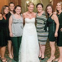 Alumni attending the Curto-Figliola wedding are Diana Priestman ’03, Maggie (Reich) Folli ’03, G’05, Leanne (Gallagher) Vallee ’04, G’07, Nicole (Tanguay) Gilliam ’01, Tracey Rautenberg ’03, G06, Kristin (Gerbino) Whittaker ’03, G’05, and Alicia (Curto) Cowles ’95, G’98 (not pictured).
