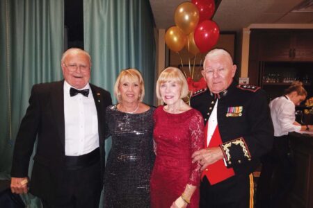 1957 Norma ’57 and Lt. Gen. Bob Winglass ’57, USMC Ret. were joined by Bob Pataky ’57 and his wife, Nancy, at the Military Ball held at Indian River Colony Club in Viera, Fla.