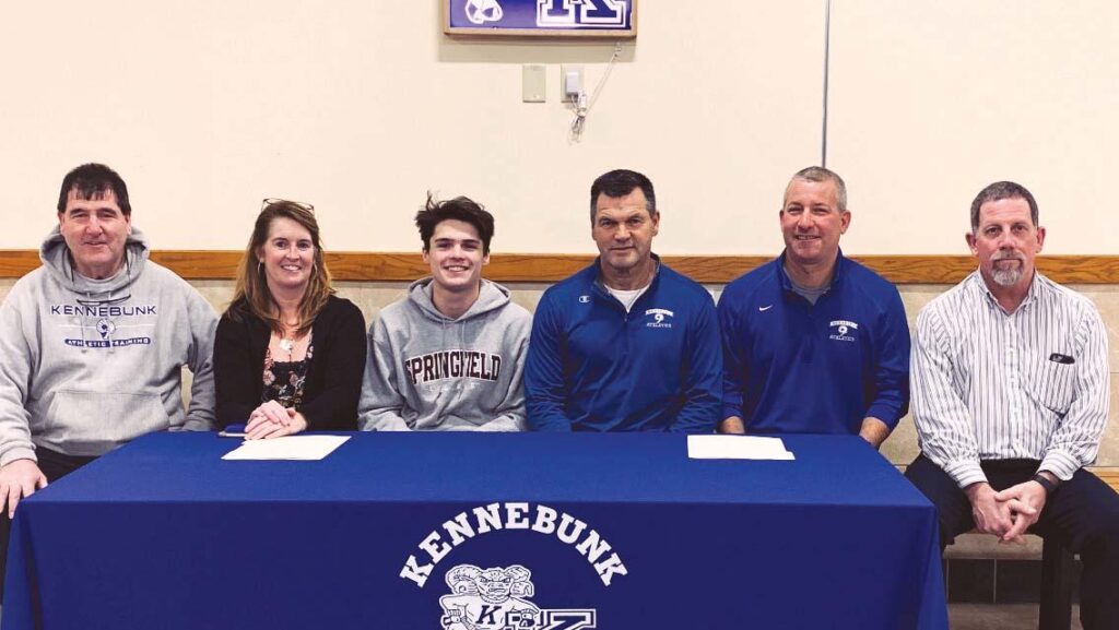 From left are Joe Rafferty ’77, Beth Rooney Bush ’88, Tripp Bush, Joe Bush ’88, Joe Schwartzman ’92, and David Mitchell ’82