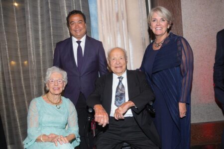 Helen Blake, G’67, MGM Springfield President Mike Matthis, Prestley Blake, and President Cooper at the Gala