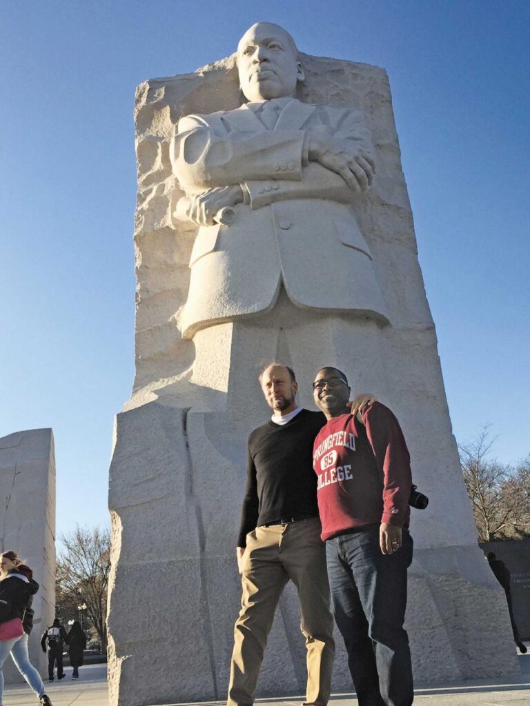 Marty Dobrow and Calvin Hill at the Martin Luther King Jr. Memorial