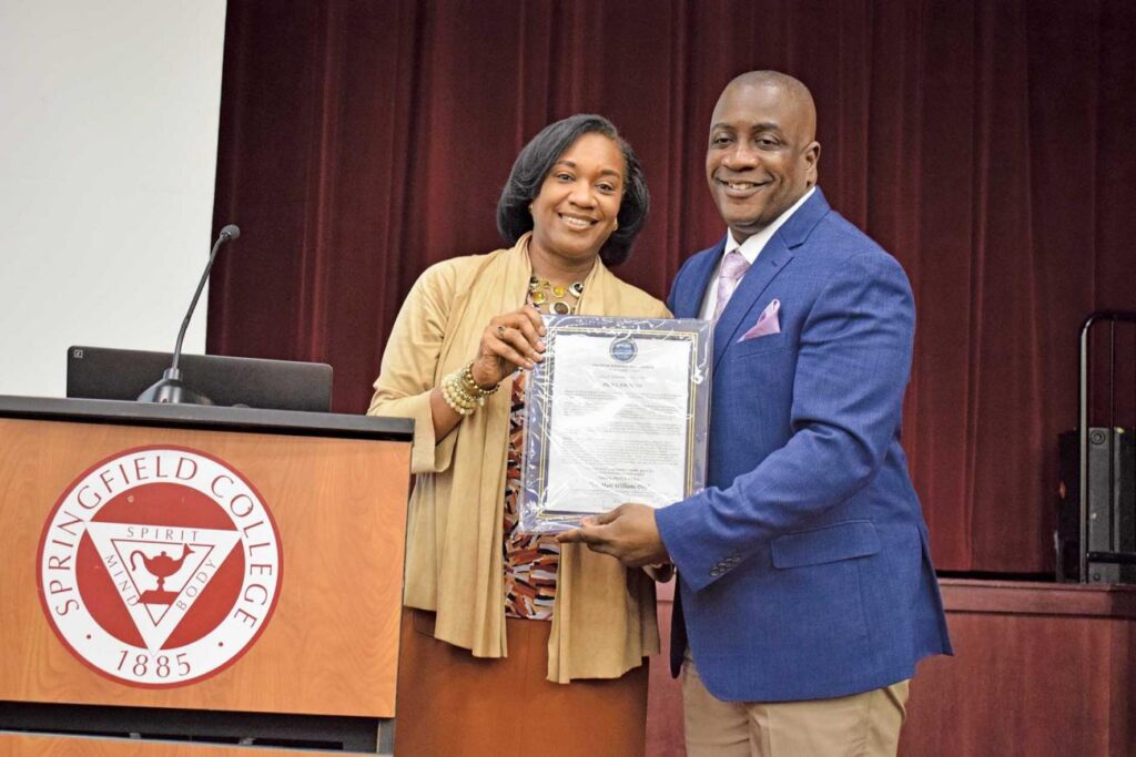 Denise R. Jordan,proclaims Marc Williams Day as part of the Springfield College Martin Luther King Jr. Lecture.