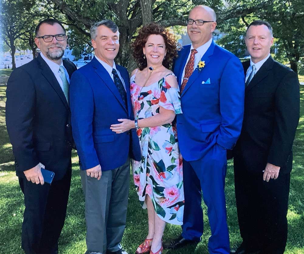 The Caron siblings, front from left, Beth-Ann and Jay, and, back from left, Daniel, Brian, and David