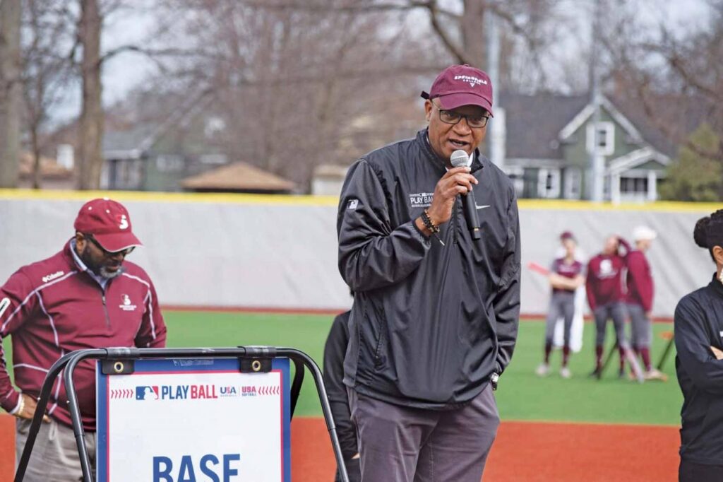 Major League Baseball Vice President for Baseball and Softball Development David James at the MLB "Play Ball" event on the campus