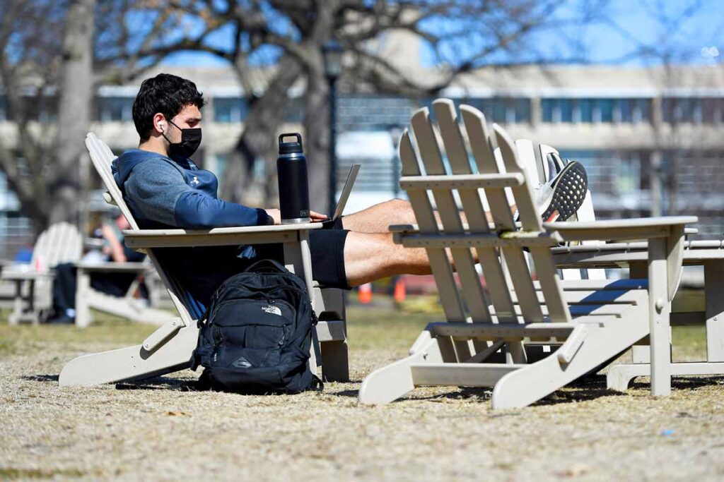 Adirondack chairs on Naismith Green