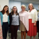 Dean of Health Sciences Brooke Hallowell, from left, with DPT students in residence Julie Torchia and Allie Tupaj, President Mary-Beth Cooper, and Lauren Scruggs and Craig Johnson of Loomis Lakeside